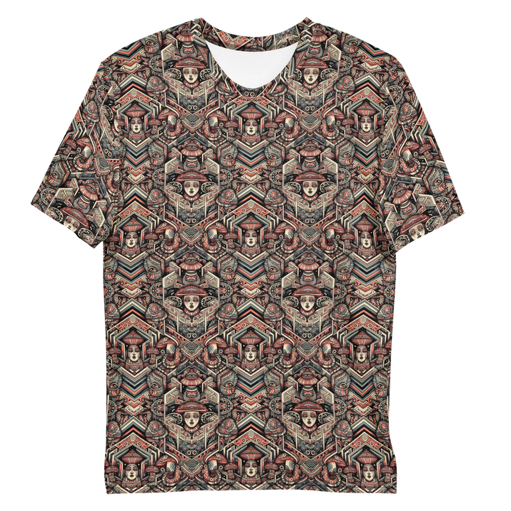 Flat front layout of GEOTRIBE tee – all-over sacred geometry print with tribal fusion.
