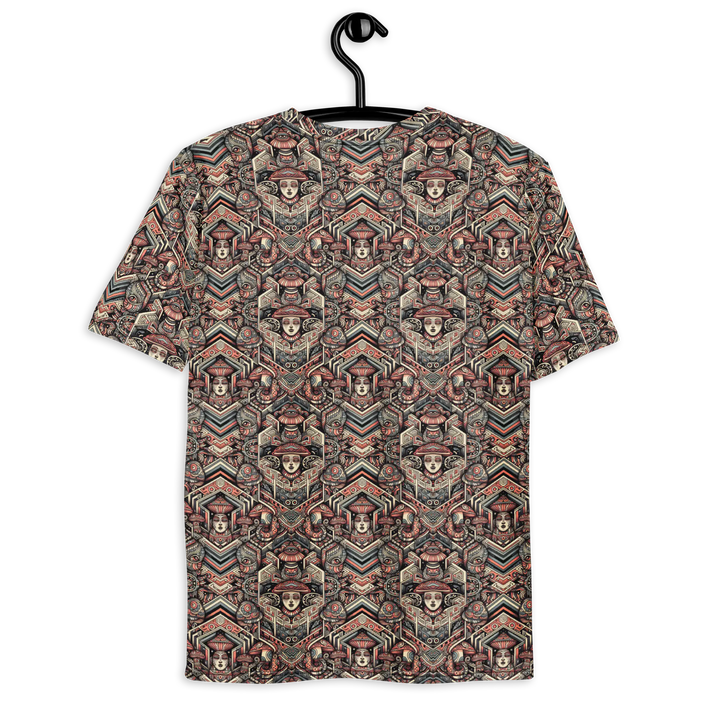Hanging back view of GEOTRIBE shirt – tribal-inspired sacred patterns for visionary fashion.
