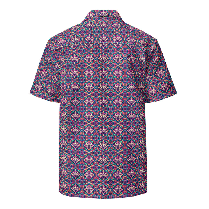 Back view of IllusionLotus shirt – radiant lotus symmetry for spiritual ravewear and conscious style.