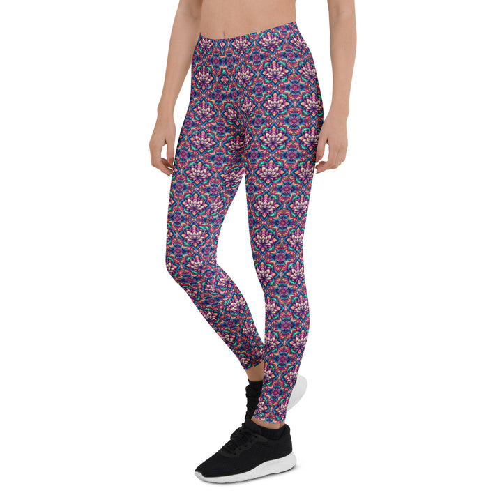 Left side view of IllusionLotus leggings – trippy lotus symmetry meets sacred wearable expression.