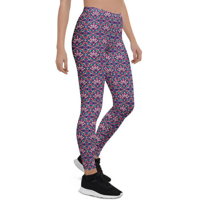 Right side of IllusionLotus leggings – geometric lotus flow for mindful movement and cosmic alignment.