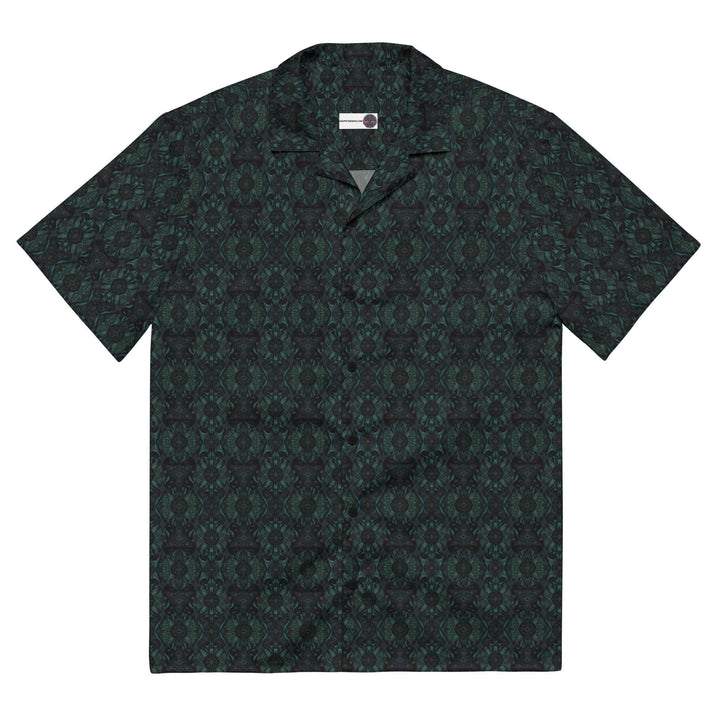 Flat front view of Lumora shirt – visionary sacred patterns for bold creative wearers.