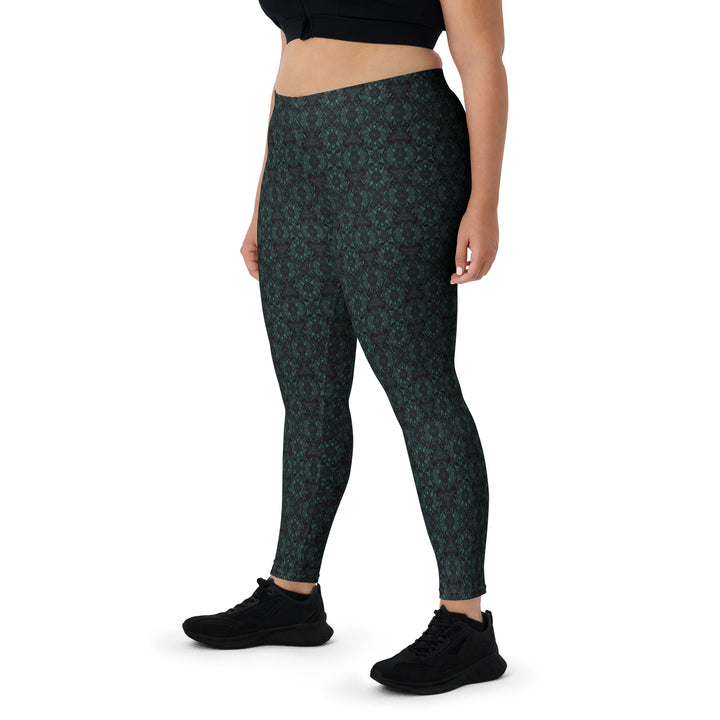 Plus-size front of Lumora leggings – bold sacred glow print for powerful curves and expressive wear.