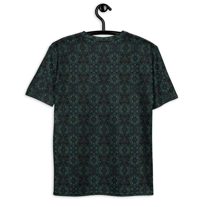 Back hanging view of Lumora tee – intricate geometric artwork for spiritual streetwear and EDM fashion fans.