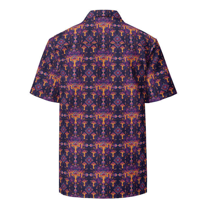Back of Mushdalla shirt – psychedelic mandala mushrooms ideal for visionary streetwear.