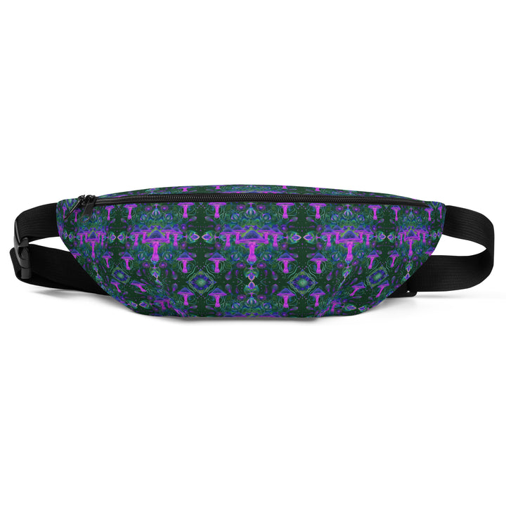 Flat front view of Mushdalla waistbag – tribal-inspired design for psychedelic fashion and festival adventures