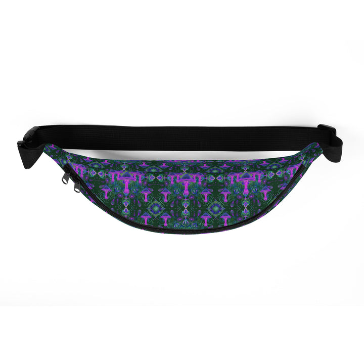 Top view of Mushdalla waistbag – symmetrical tribal-psychedelic art for high-vibe fashion lovers