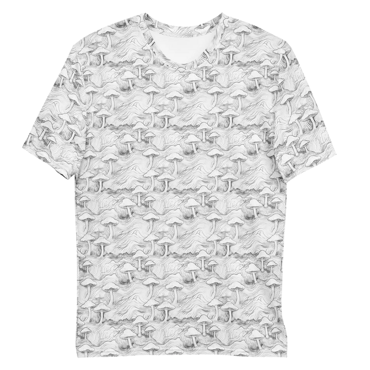 Flat lay front of MushForest shirt – forest-themed psychedelic design for festivals and psy fashion.