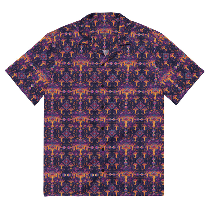 Side angle view of Mushdalla – vibrant sacred mushrooms meet geometric symmetry for rave style.