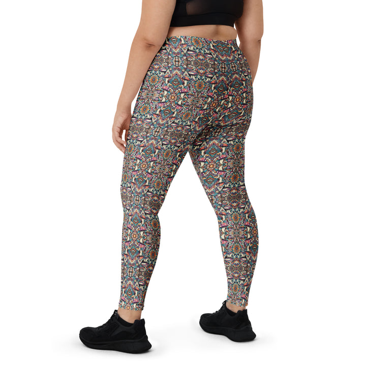 Plus-size back of MushTribe leggings – bold sacred design for spiritual flow and cosmic movement.
