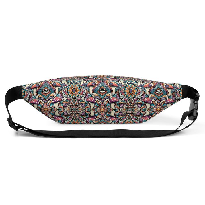 Flat back view of Mushtribe waistbag – sacred geometry pattern for EDM lovers and rave fashion fans