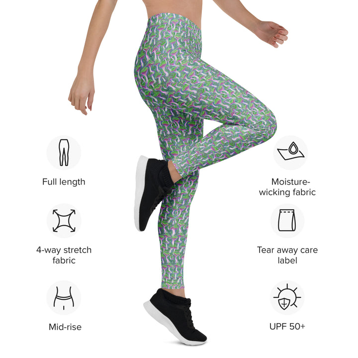 Leg-lift action pose – flexible, form-fitting MushTrip leggings for stretching, dancing, and flow state