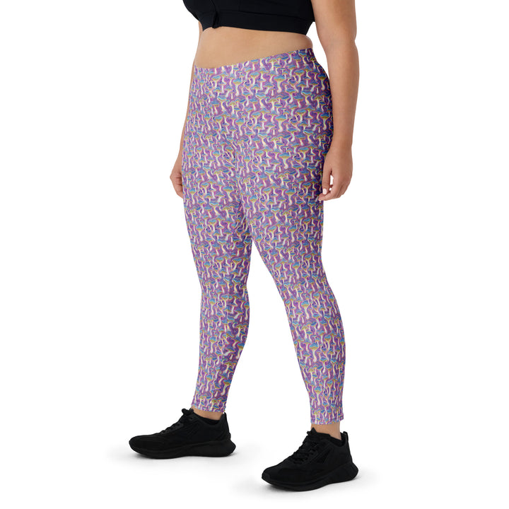 Plus size front of MushTrip leggings – expressive psychedelic mushroom pattern for all bodies.