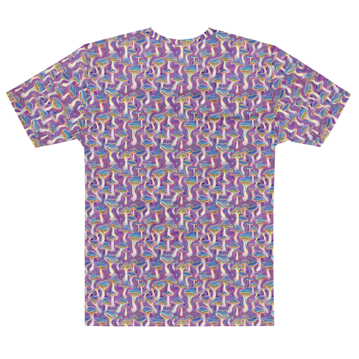 Alternate back flat of MushTrip tee – a unique blend of mushrooms and geometry, ideal for raves and conscious streetwear.