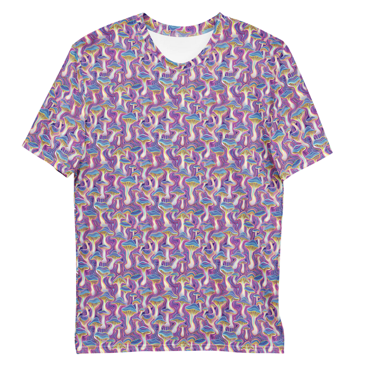 Flat front view of MushTrip psychedelic t-shirt – sacred geometry and fungi-inspired art for modern tribal souls.