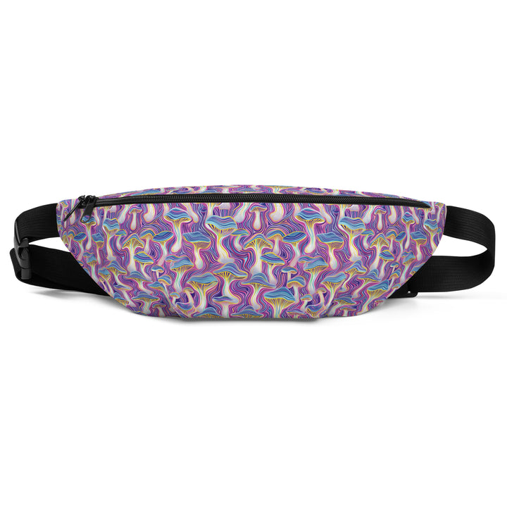 Flat front view of Mushtrip waistbag – vibrant psychedelic design for festival gear lovers
