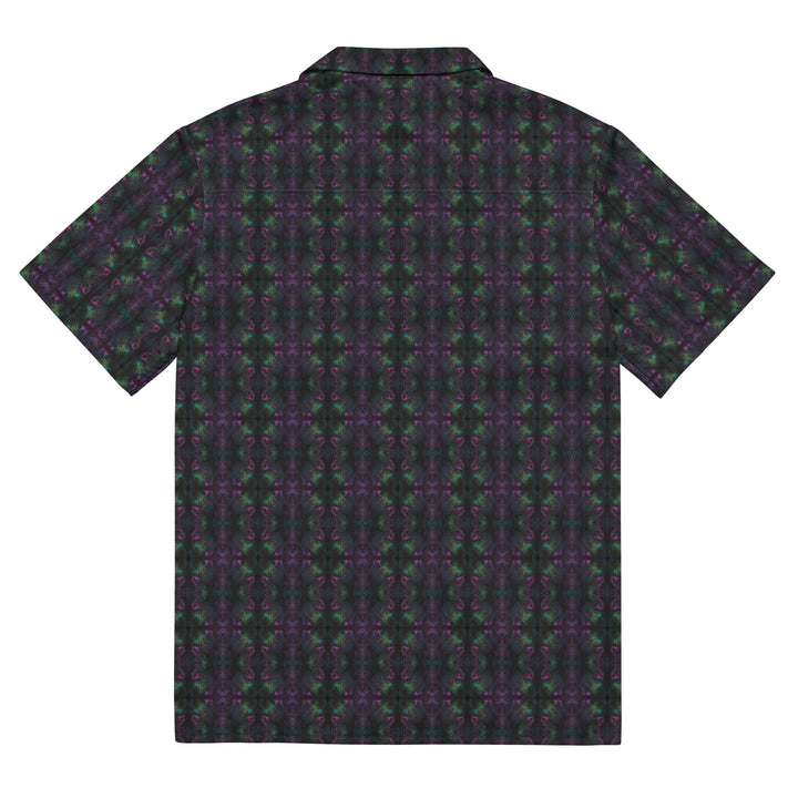 Flat back view of Nebulith shirt – cosmic fractals and dreamy space symmetry in wearable form.