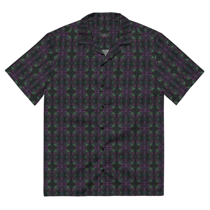 Flat front of Nebulith button down – psychedelic sacred geometry for festival-goers and spiritual voyagers.
