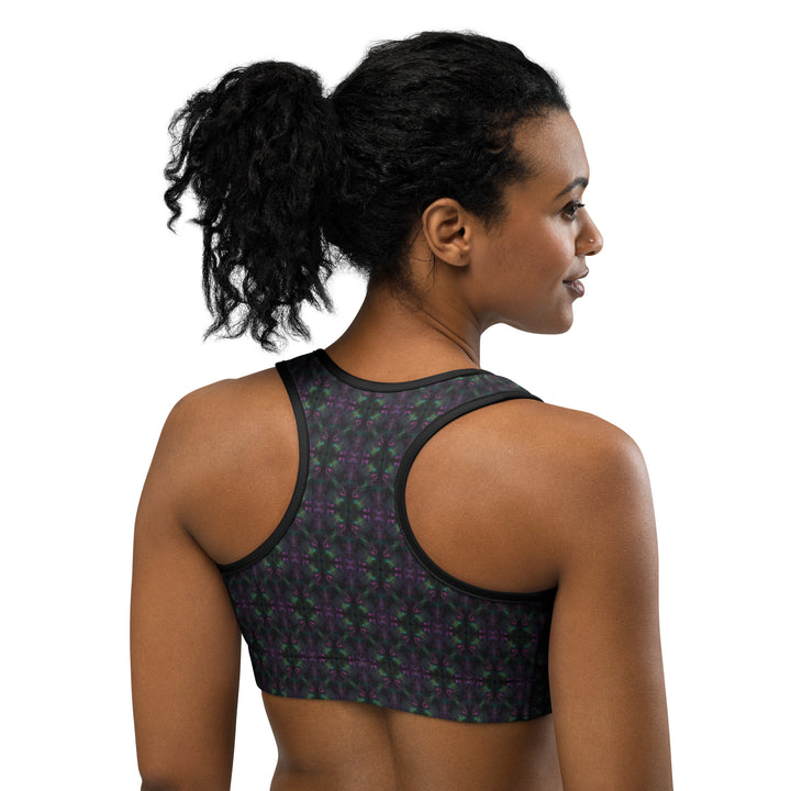 Back view of Nebulith racerback bra – sacred geometry activewear for raves, yoga, and performance wear