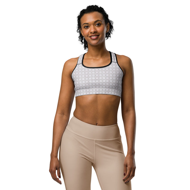 Front model view in white-trim Netra bra – perfect for yoga, dance, and athleisure layering