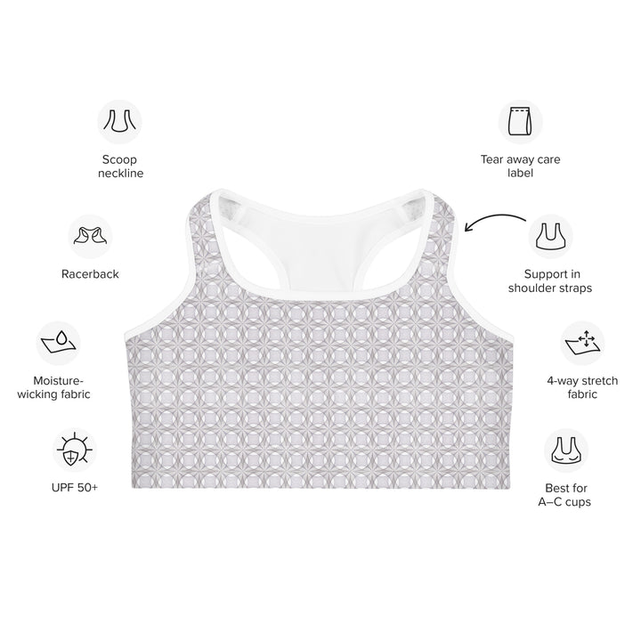 Infographic showing features of Netra bra – moisture-wicking, stretchable, and stylish