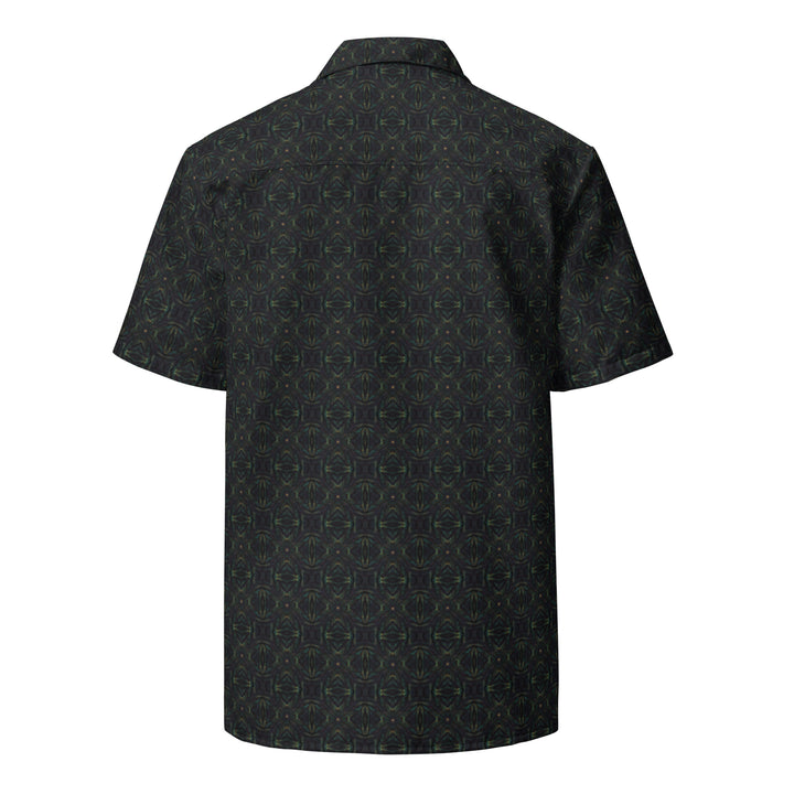 Back view of NEXORA shirt – flowing sacred shapes and trippy symmetry for festivals and EDM culture.