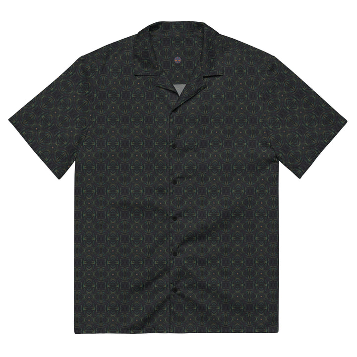 Flat front of NEXORA shirt – digital-flow geometry in a clean psychedelic aesthetic.