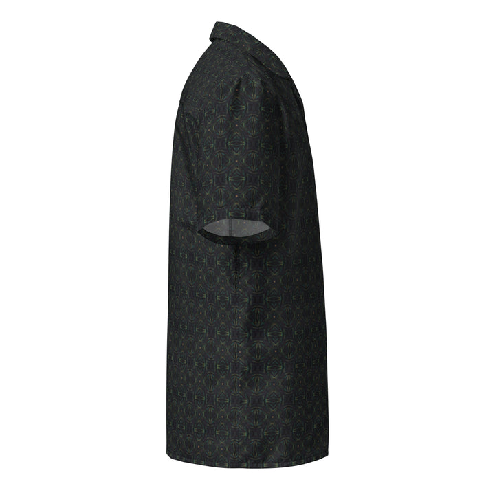 Right side of NEXORA button down – sleek psychedelic patterns for spiritual and artistic expression.