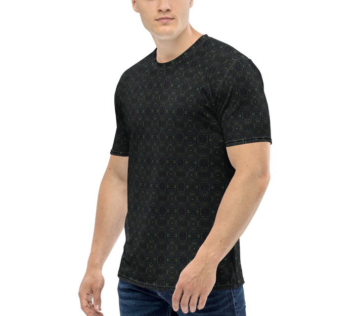 Left side view of Nexora tee – trippy sacred geometry with futuristic vibes for EDM souls.