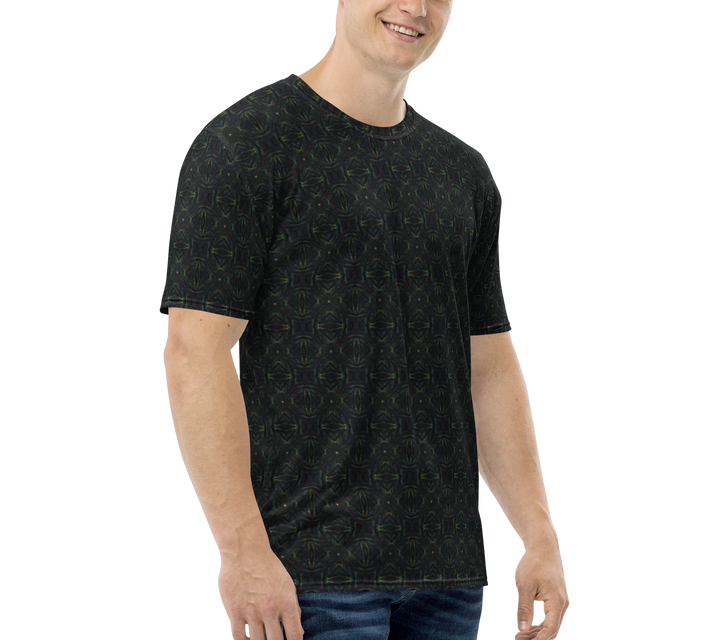 Side profile of Nexora t-shirt – festival fashion for seekers of geometry, light, and color.