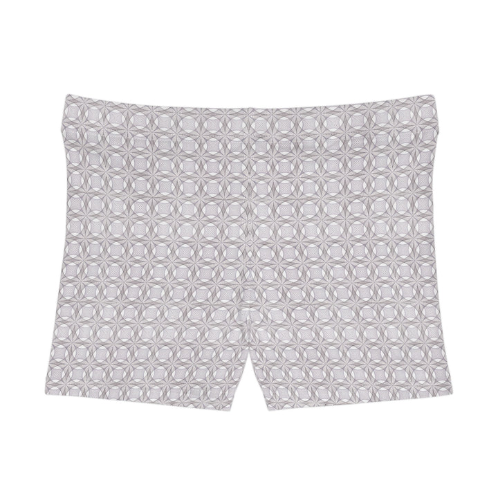 Flat back layout of Netra shorts leggings – clean visionary print with cosmic third-eye symbolism.
