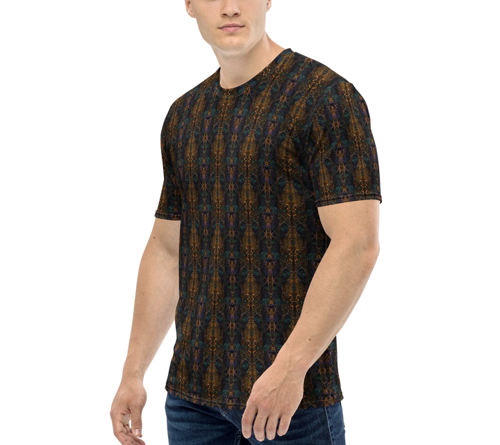 Side view of PsyBear t-shirt on model – colorful sacred geometry with a spiritual bear totem.