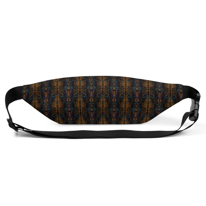Flat back of Psybear waistbag – trippy geometric bear art ideal for festival lovers and psychedelic travelers

