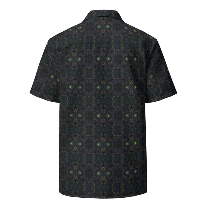 Back view of Psybot shirt – psychedelic robot energy and cyber symmetry for raves and festivals.