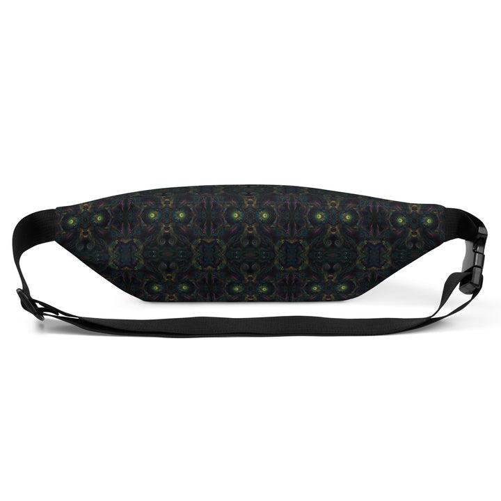 Flat back of Psybot waistbag – cyber-trippy style ideal for ravers, travelers, and psychedelic gear lovers