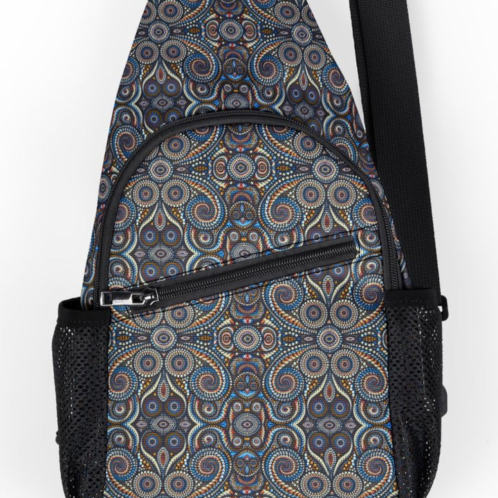 Close-up of DotSwirl print – detailed swirling dot pattern with sacred geometry elements
