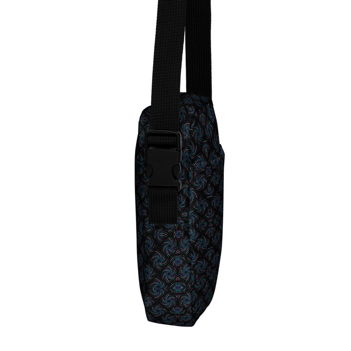Right side of Dotadelic BlackBlue – sacred geometry crossbody for rave gear and trippy style