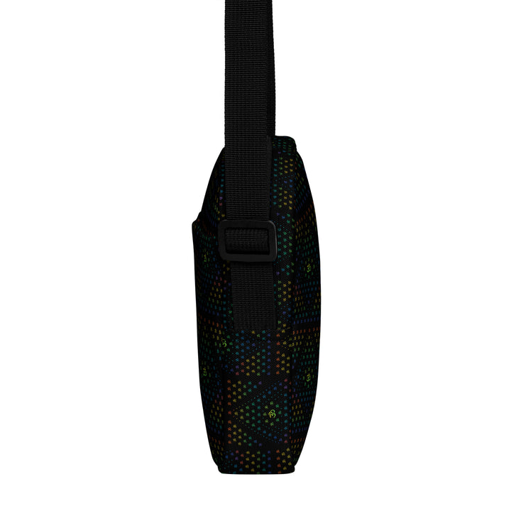 Left view of GeOm Black bag – lightweight, sacred geometry style for psychedelic travelers