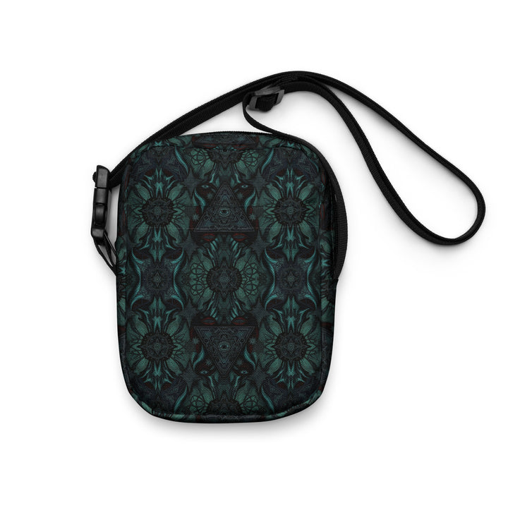 Front view of Lumora sacred geometry crossbody bag – compact, bold, and festival-ready