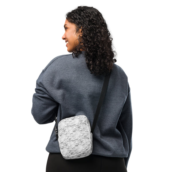 Person wearing Mushforest psychedelic crossbody bag with sacred geometry – perfect for festivals and daily adventures