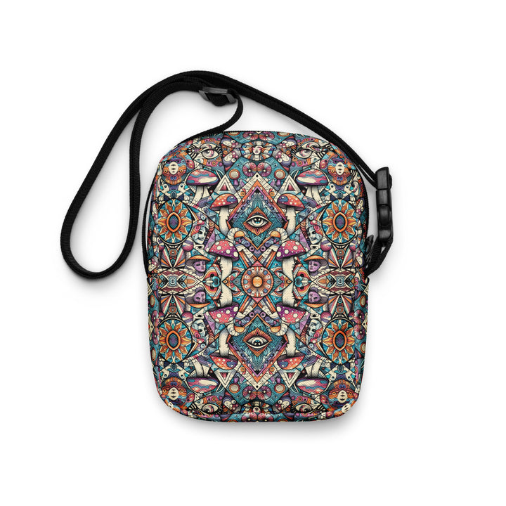 Back view of Mushtribe psychedelic bag – vibrant sacred pattern for rave fashion lovers