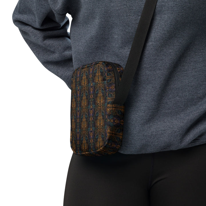 Psybear bag worn on the side – trippy sacred geometry crossbody for festivals and daily streetwear