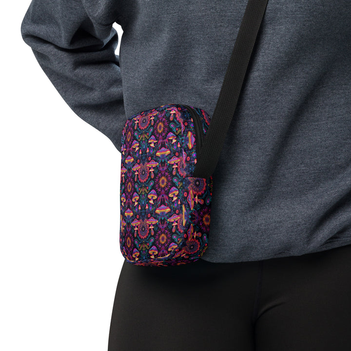 Side view of PSYMUSH bag – unisex crossbody with mushroom-inspired geometry for psychedelic fashion