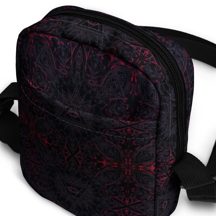 Angled view of THIRDEYE bag – trippy sacred design for conscious festival explorers and nomadic creatives