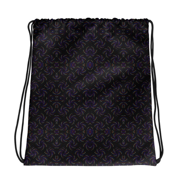 Dotadelic Purple drawstring bag – sacred geometry dot pattern for psychedelic festival and rave wear
