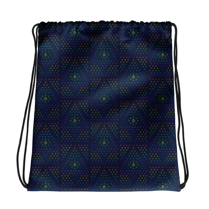 GeOm Blue psychedelic drawstring bag – sacred geometry blue front design for visionary festival style
