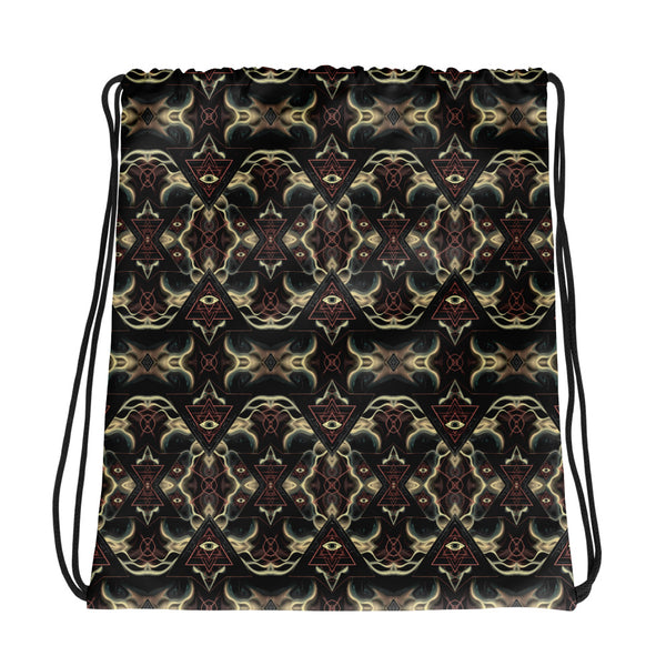LumenTria psychedelic drawstring bag – luminous sacred geometry front for visionary festival style