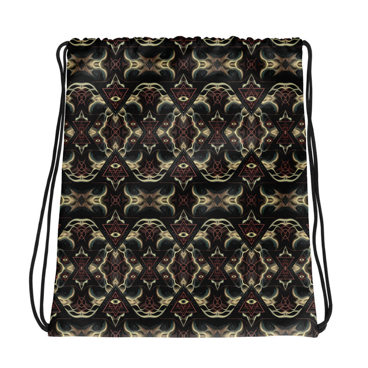 LumenTria psychedelic drawstring bag – luminous sacred geometry front for visionary festival style