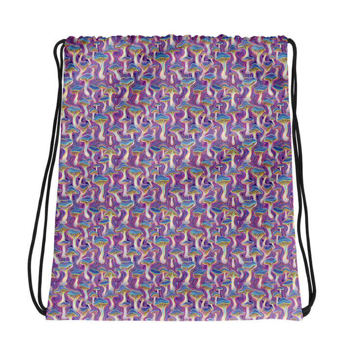 MushTrip sacred geometry festival bag – tribal pattern drawstring backpack flat back view