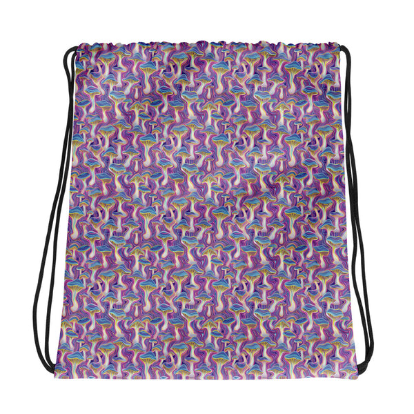 Psychedelic drawstring bag MushTrip – flat front with trippy sacred geometry print for festival wear